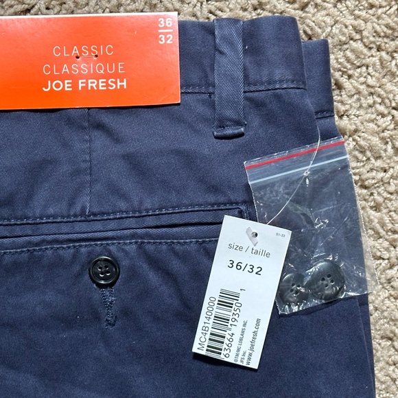 NOS Vintage JOE FRESH Men's Navy Blue Chinos Classic Cut 36 x 32 - Picture 2 of 2